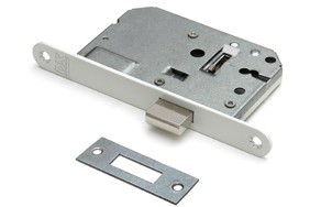 Kastslot doornmaat 50mm incl 2 sleutels ronde voorplaat wit inclusief rechthoekige sluitplaat                     